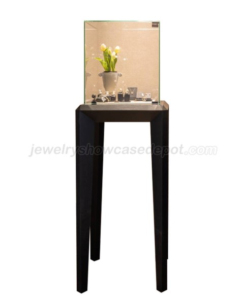 Custom Commercial Glass Black Stainless Steel Jewelry Tower Display Case