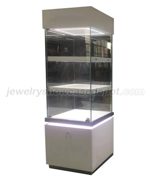 White Wooden Glass Jewelry Display Tower Showcase