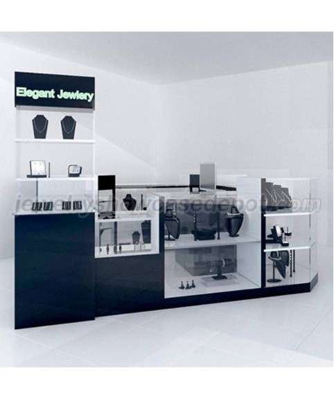 Quiosco de mostrador de joyería de centro comercial de vidrio de madera personalizado