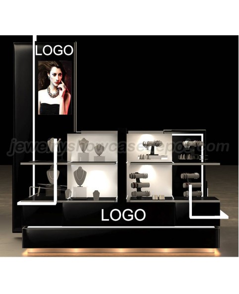 Commercial Luxury Black Wooden Mall Jewelry Kiosk For Sale
