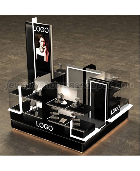 Commercial Luxury Black Wooden Mall Jewelry Kiosk For Sale