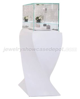 White Floor Standing Wooden Glass Jewelry Store Display Cabinets