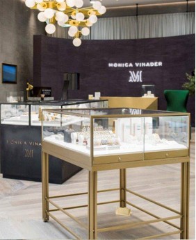 High End Luxury Golden Jewelry Display Showcase Design