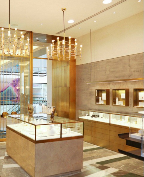 High End Luxury Golden Jewelry Display Showcase Design