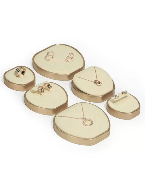 Luxury Gold Metal Cream Velvet Necklace Display Tray