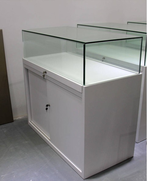 White Glass Store Display Jewelry Counter