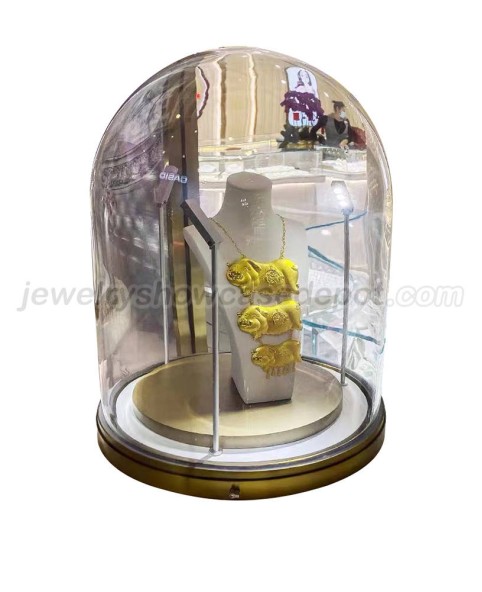 Vitrina de joyería de mesa de vidrio de cúpula de gama alta
