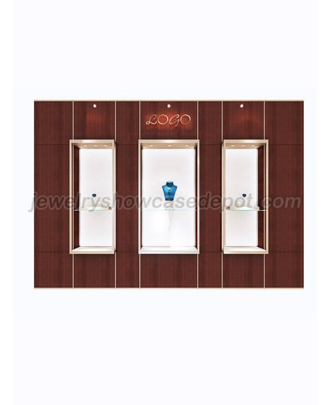 Роскошная изготовленная на заказ деревянная современная витрина ювелирных изделий стены