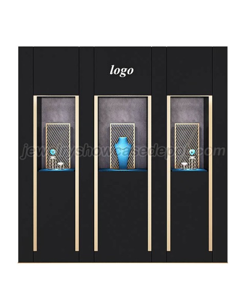 Роскошный изготовленный на заказ деревянный современный настенный витринный шкаф для ювелирных изделий
