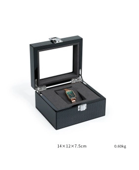 Luxury Black Carbon Fiber Texture Velvet Single Watch Display Box