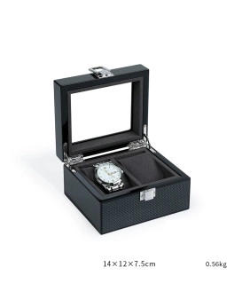 High End Wooden Black Carbon Fiber Texture Velvet Double Watch Display Box