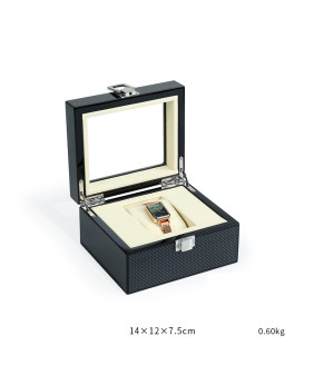 Luxury Black Carbon Fiber Texture Velvet Single Watch Display Box