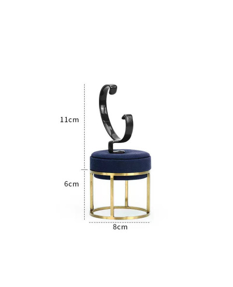 Uhrenständer aus goldenem, marineblauem Samt aus Metall