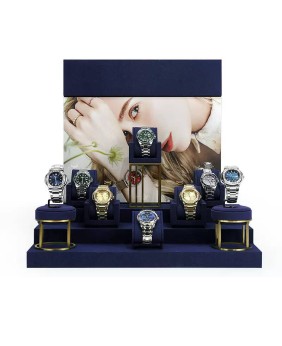 Novo Azul marinho veludo ouro metal relógio vitrine conjuntos de exibição