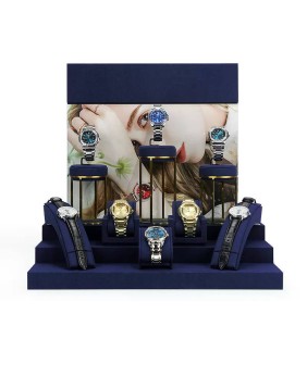 Beliebte Uhren-Display-Sets aus marineblauem, samtgoldenem Metall