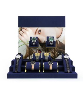 Kits de exibição de relógio de metal dourado de veludo azul marinho de varejo