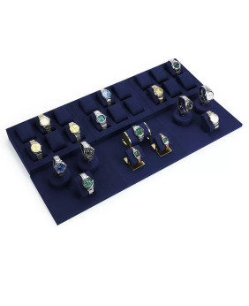 Neue Uhrenvitrinen-Sets aus marineblauem Samt zum Verkauf
