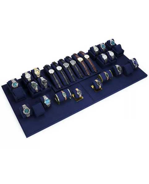 Ensembles de supports de présentoir de montre-bracelet en velours bleu marine