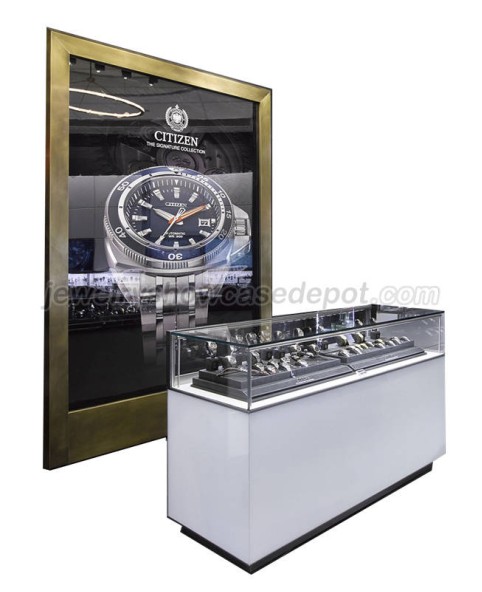 Balcão de exibição de relógio branco de madeira para loja de varejo de alta qualidade