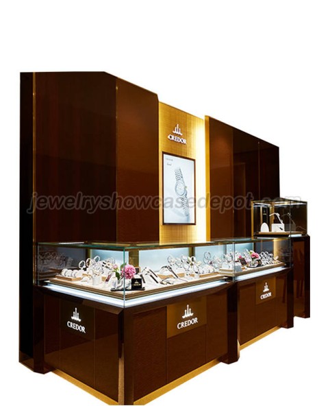 Contadores de exhibición de reloj de tienda minorista de madera personalizados de lujo