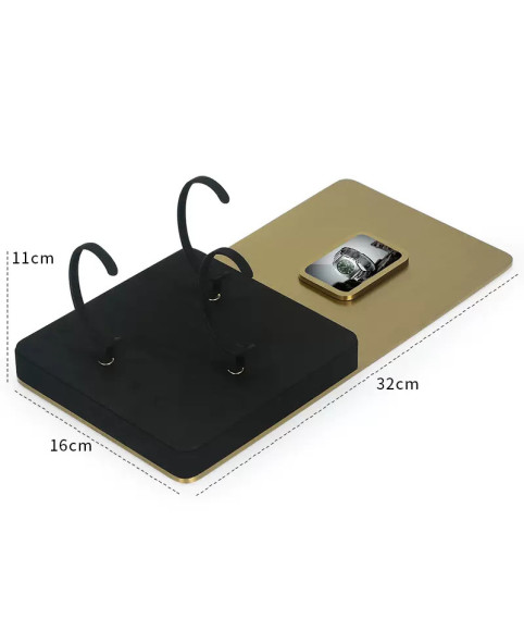 Creatieve luxe gouden metalen zwarte fluwelen horlogevitrine displayset