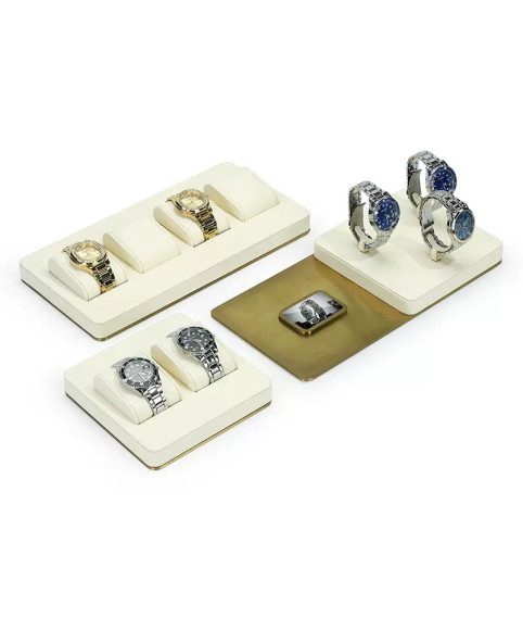 Creatieve Retail Goud Metalen Off White Velvet Horloge Display Set
