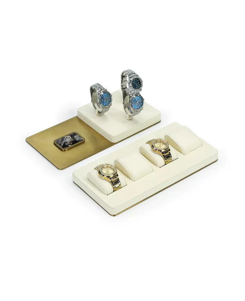 Beliebtes, kreatives Uhren-Display-Set aus goldfarbenem Metall und weißem Samt