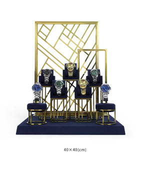 Großhandel Marineblaues Uhrendisplayset aus Samt und Goldmetall
