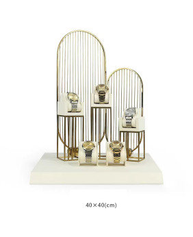 High End Off White Velvet Gold Metalen Horloge Display Set