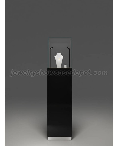 Cabinet de vitrine d'affichage de bijoux de piédestal noir de conception personnalisée