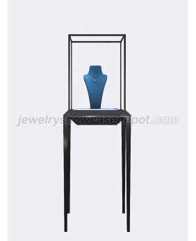 Modern Custom Black Stainless Sreel Floor Standing Jewelry Display Case