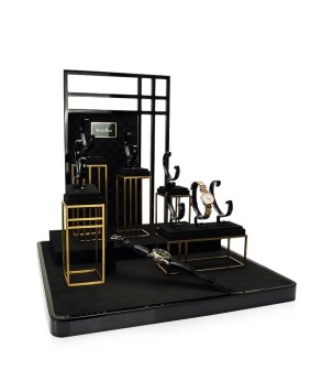 Luxury Metal Black Leather Watch Display Holder Stand For Sale