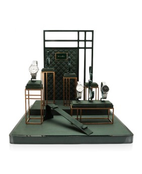 Luxury Metal Green Leather Watch Display Stand For Sale