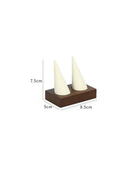 Présentoir à bagues en bois en velours gris et velours blanc cassé
