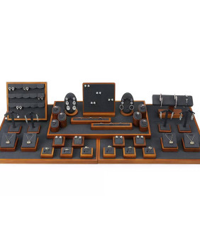  Luxury Dark Gray Velvet Wooden Jewelry Showcase Display Set